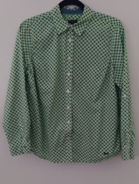 Talbots Green Geometric Print Button-Down Shirt #3530